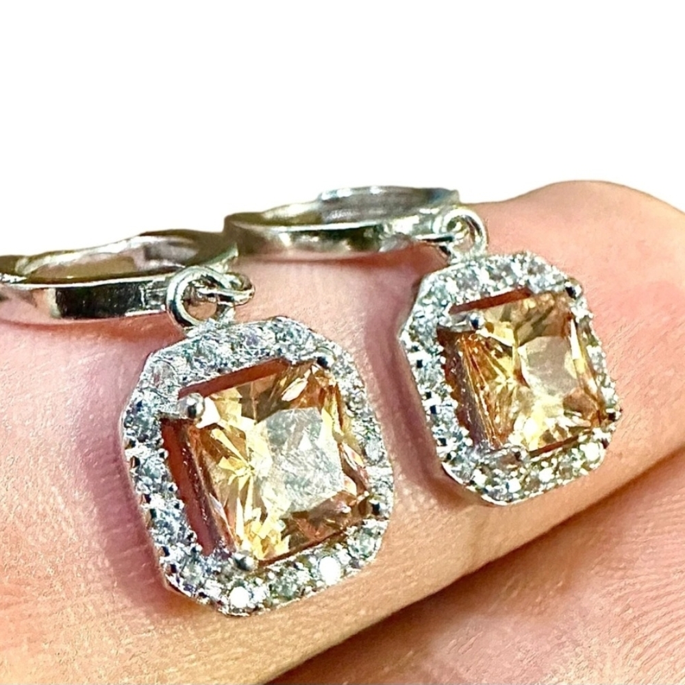 Morganite Dangle Drop Earrings for Women Sterling silver 925 CZ Gift